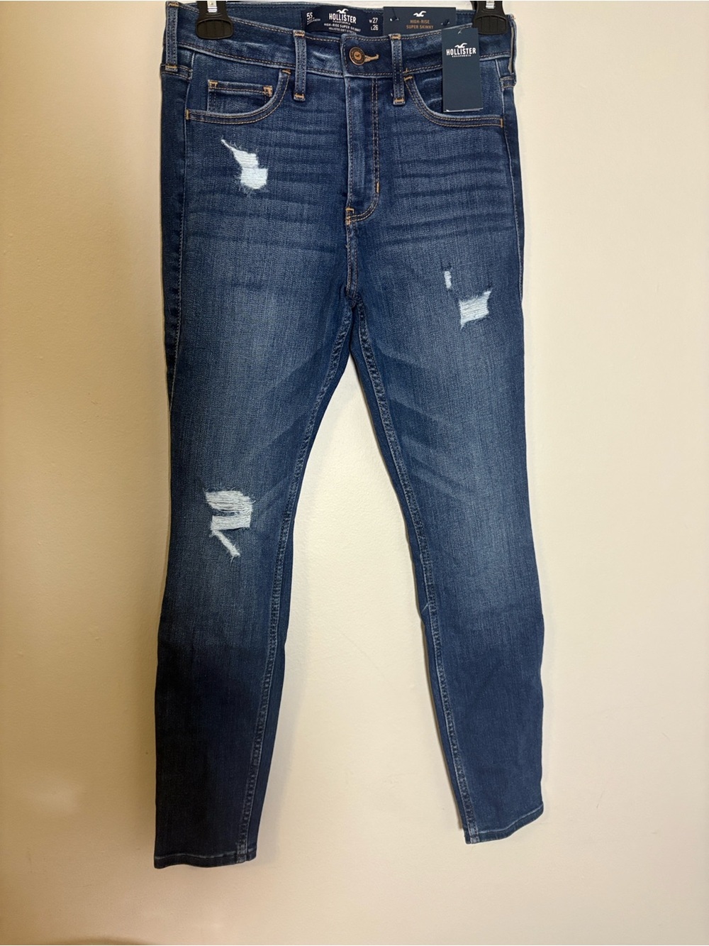 Hollister Women's Skinny Distressed Jeans - Blue Denim